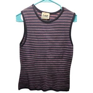 Northern Reflections Vintage Striped Knit Vest Top Navy Pink Cotton Women Medium